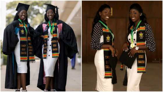 Smart Ghanaian twin sisters graduate with their 1st degrees from KNUST; peeps react to their beautiful photos