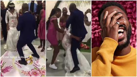 Couple falls after groom jumps on bride during a dance, video sparks reactions: “He’s a lastborn"