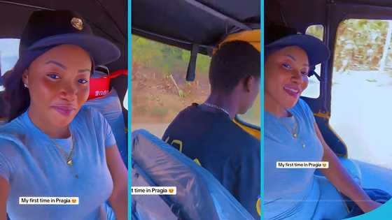 Lil Win's wife Maame Serwaa, beams with excitement as she rides in a 'Pragya' for the first time, video