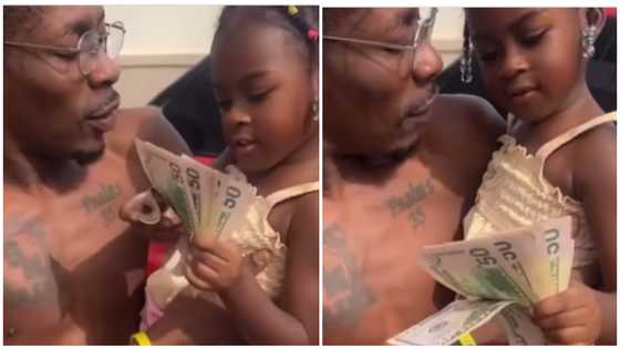 Shatta Wale: Dancehall artiste gifts Medikal's daughter, Island Frimpong 5O dollar notes