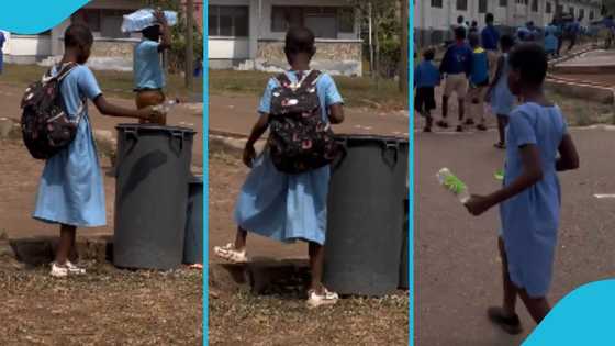 Visually impaired Akropong School of the Blind student effortlessly walk to dispose of waste