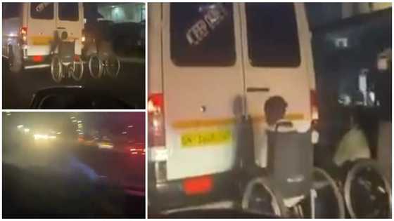 Accra we dey: 2 men in wheelchair cling onto the back of moving vehicle in video