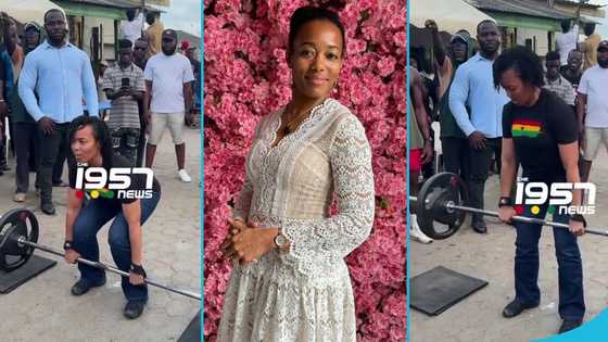 Zanetor Agyeman-Rawlings lifts a barbell 10 times at Homowo Bodyfest 2025, video trends