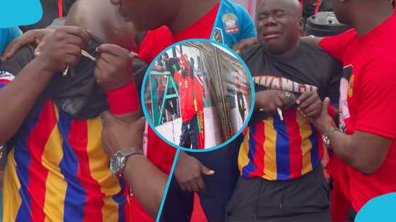 Video captures sad moment as Hearts of Oak fan tears up at Pooley's funeral