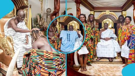 Man City star Jeremy Doku visits Manhyia, presents special gift to Asantehene Osei Tutu II (Photos)