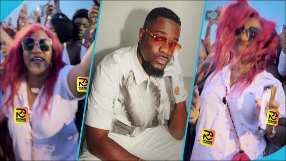 Sarkodie's sister jumps, whips her hair and shouts during the rapper's performance at DMV Party in the Park in the U.S