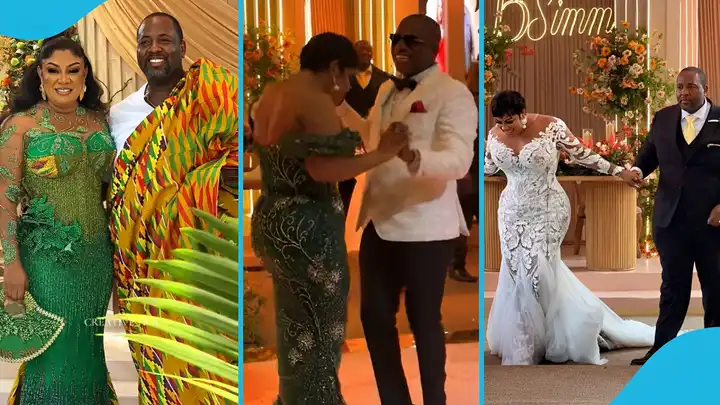 Dominic Nitiwul’s daughter Brigette marries Simmond in a stylish kente gown and Valentino Garavani shoes